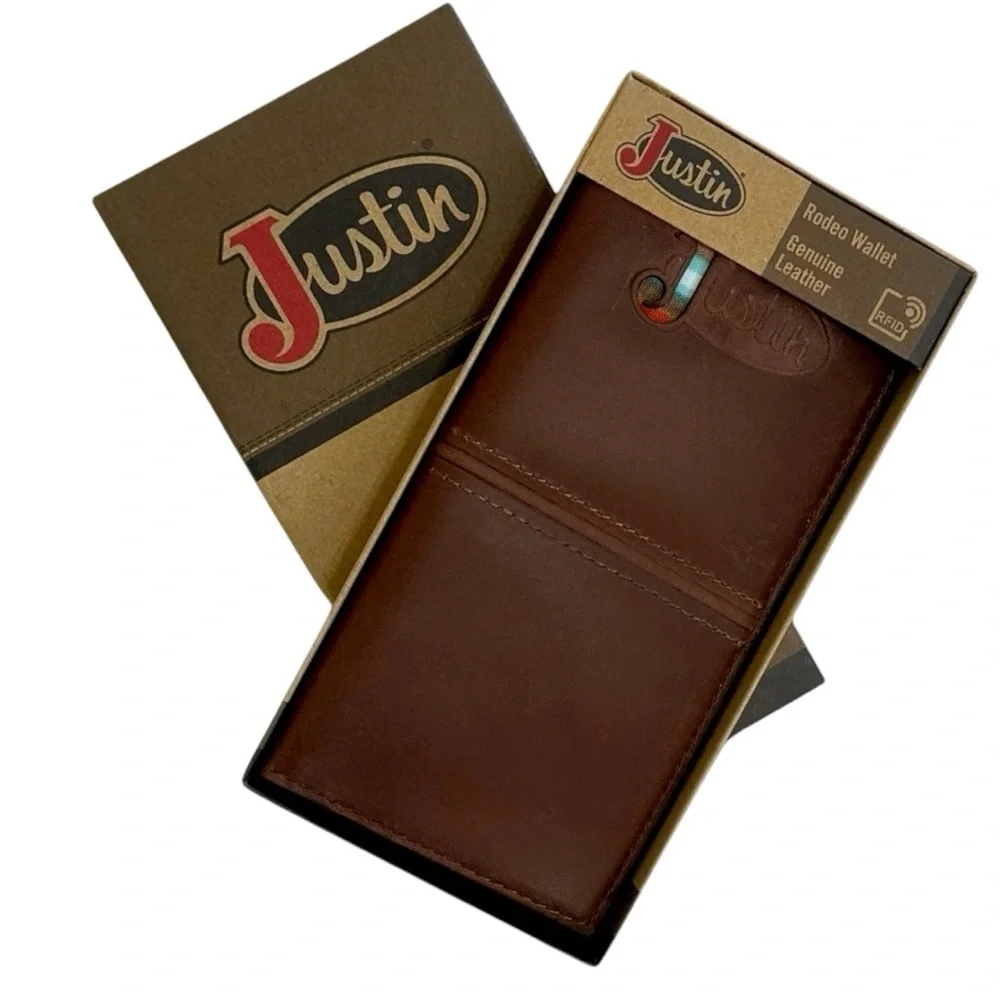 New Justin Boots Men’s Rodeo Wallet Genuine Leather RFID Card Slots New In Box